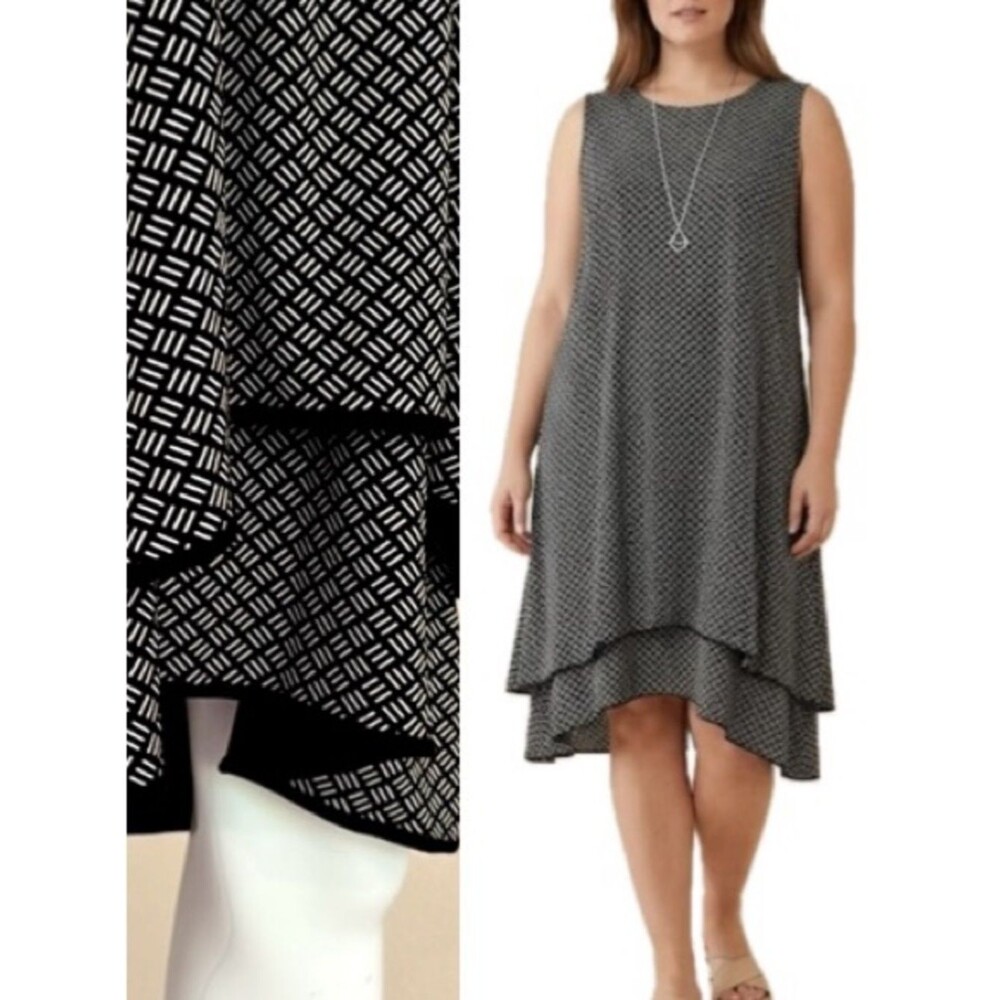 J. Jill Wearever Collection Geometric Print Tank Dress Size XL Black & White
